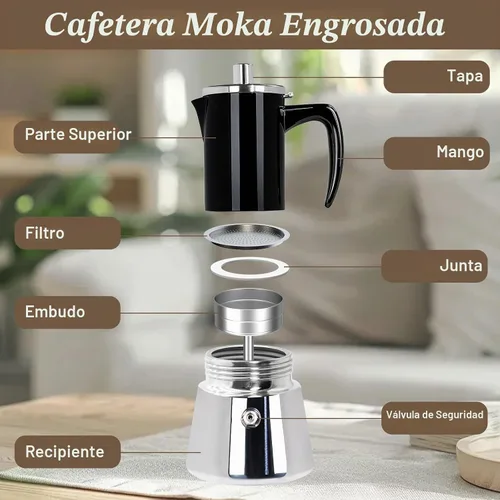 Vista 3 de 4 tazas espesado Moka Pot 304 Acero Inoxidable 6.8 fl oz