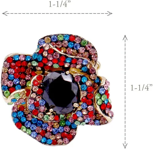 Vista 3 de Lavencious Anillo elástico de cóctel con forma de flor y circonita cúbica para mujer, Cristal, Zirconia cúbica