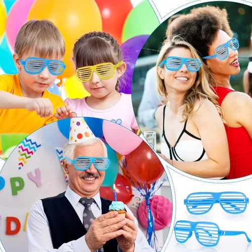 Vista 8 de Hxezoc Paquete de 15 lentes de persiana de los años 80 y 90, regalos de fiesta, gafas de plástico para niños y adultos, gafas de sol de neón