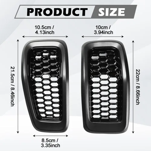 Vista 2 de JSCARLIFE J-eep Cherokee 2014-2018 - Kit de 7 piezas de insertos de rejilla de panal de abeja, cubiertas de malla estilo OEM, instalación con clip