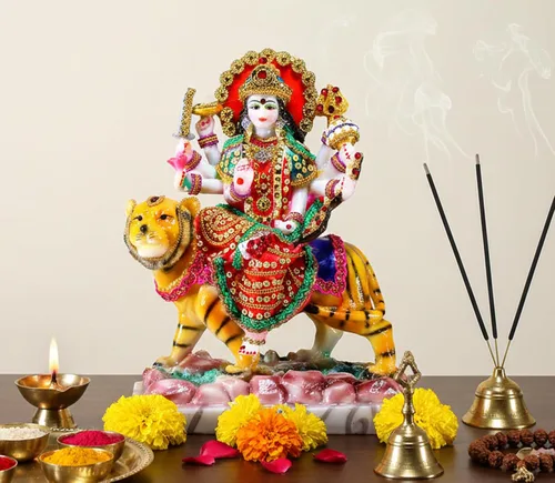 Vista 2 de Esplanade Maa Durga MATA Rani Murti - Estatua de ídolo para mandir del hogar, resina, 10 pulgadas, multicolor