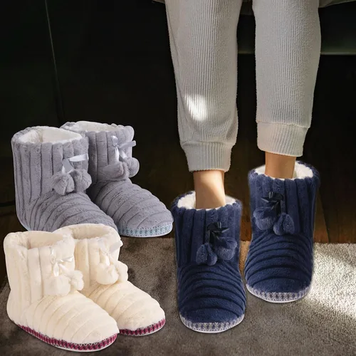 Vista 5 de Forfoot Pantuflas de invierno para mujer, cómodas pantuflas de forro polar para interiores y dormitorio, pantuflas de tobillo mullidas
