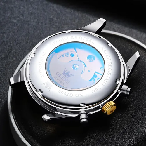 Vista 5 de OLEVS Relojes automáticos para hombre, esqueleto Tourbillon, reloj de pulsera de lujo con diamantes de cuerda automática, acero inoxidable