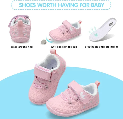 Vista 4 de FEETCITY Zapatillas de bebé para niños y niñas, zapatos de primera caminata, zapatos de cuna para recién nacidos, zapatos de meter
