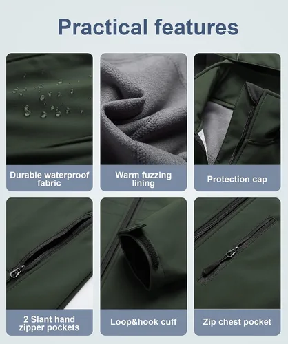 Vista 6 de CREATMO US Chaqueta táctica ligera impermeable larga Softshell con forro polar cortavientos para mujer
