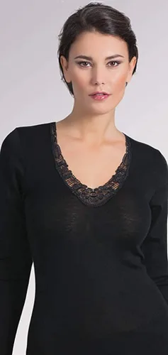 Vista 3 de EGI Camiseta de manga larga de lana merina para mujer. Fabricada con orgullo en Italia.