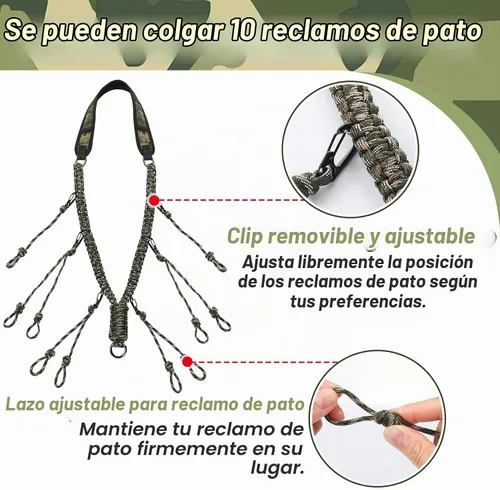 Vista 3 de PAMASE Cordón de llamada de pato, accesorios de caza de silbatos de pato con 10 bucles extraíbles, transporte de ganso tejido de camuflaje, regalos