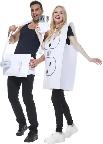 Vista 4 de ReneeCho Disfraz de pareja de enchufe y enchufe, trajes de Halloween para hombres y mujeres, 1 par