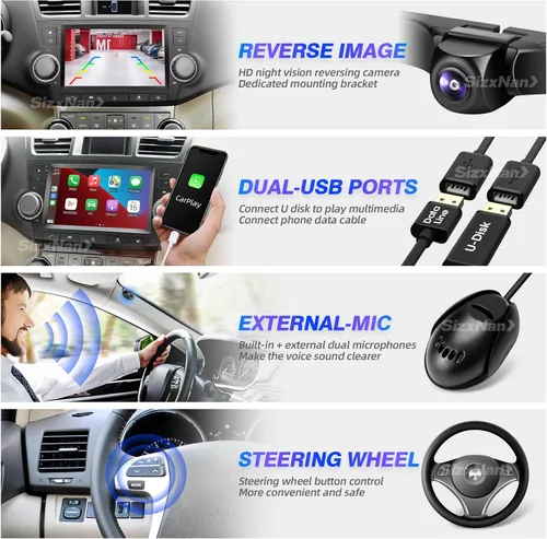 Vista 5 de Highlander - Radio Android compatible con Carplay Android Auto, pantalla táctil estéreo para coche, navegación Bluetooth, reproductor multimedia
