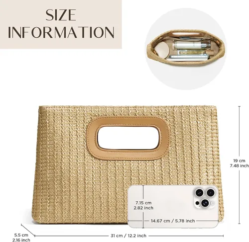 Vista 4 de CHUNLI Chic Straw Clutch Purses for Women with Top Handle Summer Bag, Ideal Vacation Handbags and Woven Boho Beach Bags