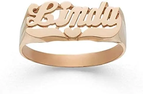 Vista 3 de Silver N Style Lee103Z - Anillo con nombre de cola de corazón y letra de oro personalizado (0.295 in), Oro