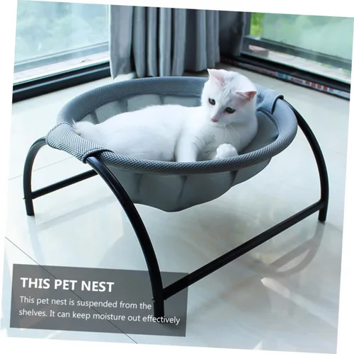 Vista 8 de Cat Hammock Bed for Pets Breathable Elevated Nest Sturdy Frame Removable Washable Design for Use for Cats Dogs Grey