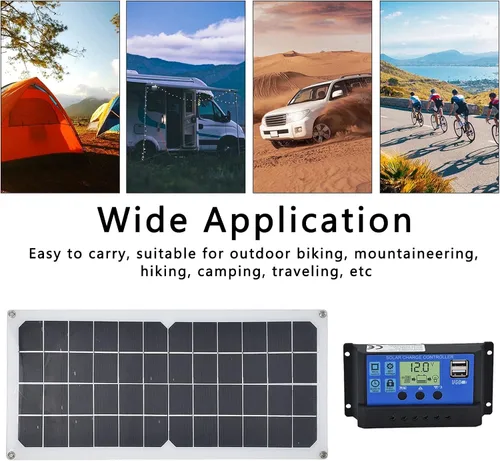 Vista 2 de Kit de panel solar, silicona monocristalina, panel solar de 10 W, controlador/ventilador 60A, equipado con puertos USB hembra duales, ventilador