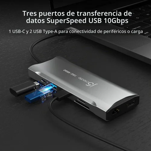 Vista 5 de j5create Concentrador de pantalla triple USB C 4K - HDMI 4K x2, 4K DP, 2