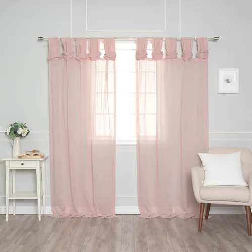 Vista 11 de Best Home Fashion Juego de 2 cortinas traslúcidas de lino sintético con pestaña torcida, tratamiento de ventana para sala de estar, comedor, Gris