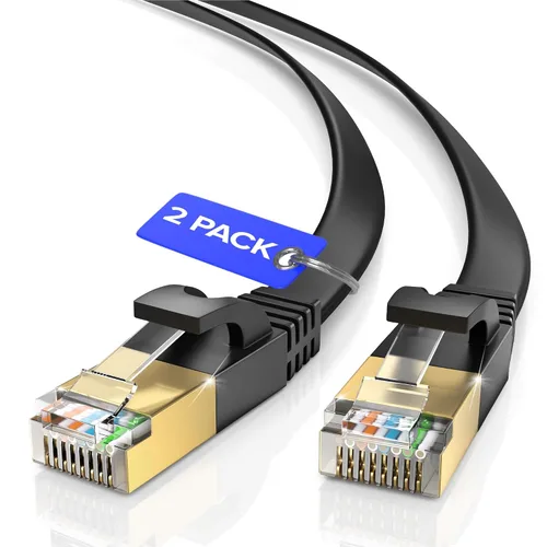 Vista 7 de Cable Ethernet Cat 7 de 1.5 pies, con un diseño plano que ahorra espacio, cable de conexión de Internet y red LAN de alta velocidad, conectores