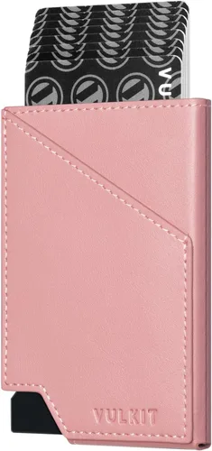 Vista 14 de VULKIT Cartera de tarjetas desplegable con bloqueo RFID, funda delgada de aluminio para tarjetas bancarias con bolsillo para dinero de negocios