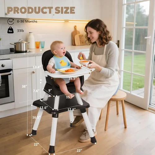 Vista 7 de TODEFULL Silla Alta para Bebé, Sillas Altas Convertibles 8 en 1 para Bebés y Niños, Asiento Elevador para Comer/Mesa de Bloques de Construcción