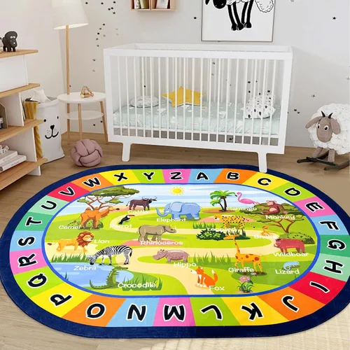 Vista 3 de USTIDE Alfombra ovalada para niños, 5 x 7 pulgadas, con letras del alfabeto ABC, alfombra educativa antideslizante, alfombra de juego para el aula