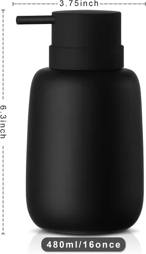Vista 3 de Dispensador de jabón negro mate para baño, dispensador de jabón de cerámica, dispensador de loción, dispensador de jabón para platos, dispensador