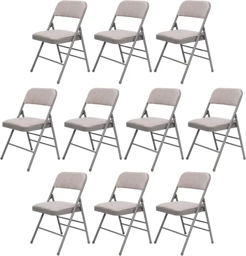Vista 10 de Paquete de 4 sillas plegables negras con cojín acolchado de tela, juego de sillas de comedor de tela, sillas plegables apilables portátiles