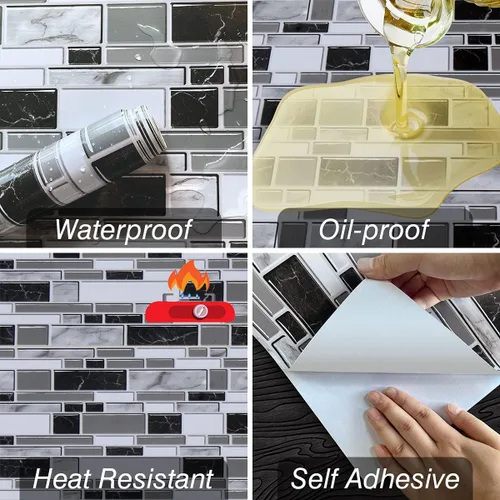 Vista 4 de Livebor Papel tapiz de cocina en blanco y negro para despegar y pegar, papel tapiz de baño, impermeable, papel de contacto decorativo extraíble