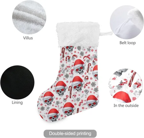 Vista 3 de Calcetines de Navidad de calaveras de Navidad grandes y cálidas de 18 x 12 pulgadas, decoración de medias de Navidad colgantes para la familia