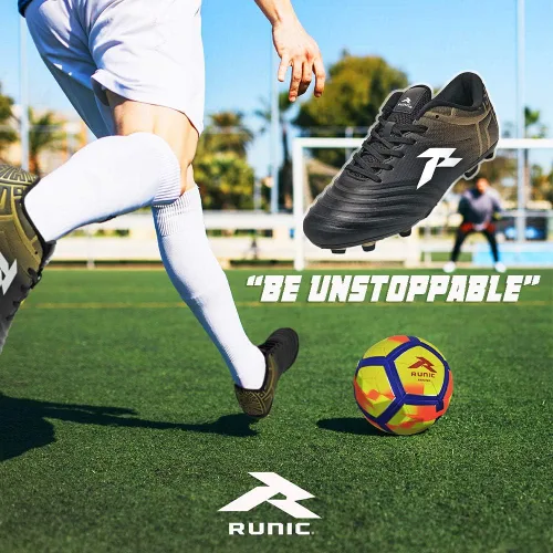 Vista 5 de RUNIC Tacos de fútbol para hombre, zapatos de fútbol, disponibles en césped, interiores y suelas firmes