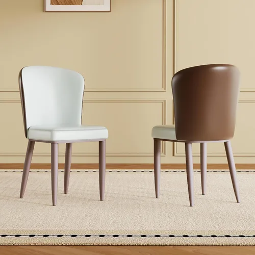Vista 10 de Montary Juego de 2 sillas de comedor, modernas sillas de cuero de mediados de siglo en blanco y negro con patas de metal sólido y respaldo