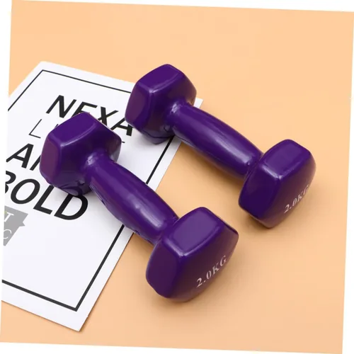 Vista 8 de PRETYZOOM 2 mancuernas antideslizantes de hierro fundido de plástico morado para hombres y mujeres, entrenamiento de fuerza, equipo de gimnasio