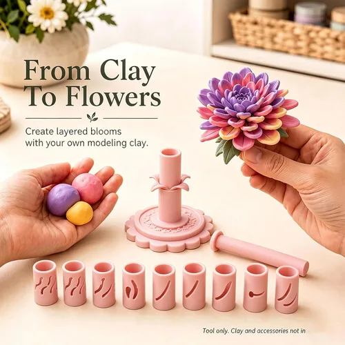 Vista 5 de Modular Clay Bloom Maker, Reusable Press Mold for Polymer and Clay Pink