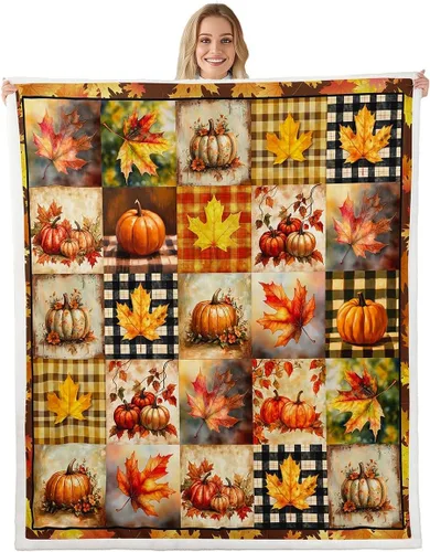 Vista 19 de Fall Scarecrow Throw Blanket,Retro Autumn Pumpinks Squirrel Bed Plush Blanket for Living Room Decor,Rustic Farmhouse Sunflowers Couch Bed Sofa Soft