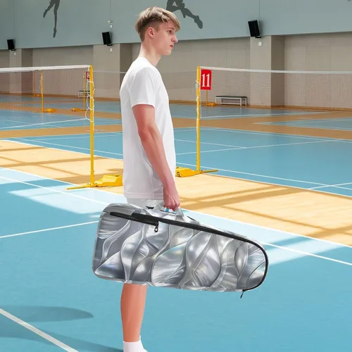 Vista 8 de Mochila de tenis para mujer y hombre, transpirable, con carcasa plateada, bolsa de viaje deportiva para hombres y mujeres, bolsa deportiva de tenis