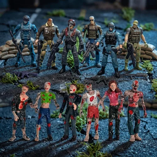 Vista 4 de Juego de 12 figuras de acción, figuras de soldado de la fuerza especial, figuras de acción de lucha con zombi muertos y mercenarios para niños
