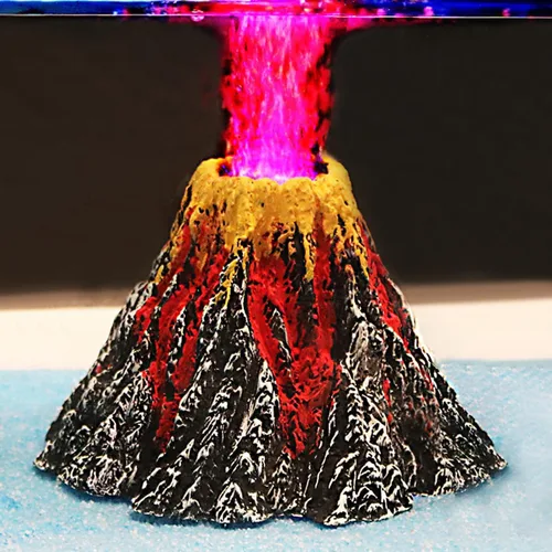 Vista 8 de Kit de adorno de volcán para acuario Uniclife Errupción volcánica con mini bomba de aire, foco LED rojo, piedra de aire burbujeador, tubo de línea