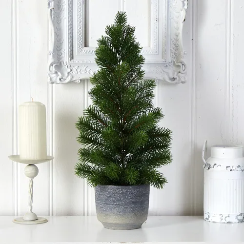 Vista 3 de Nearly Natural Árbol artificial de pino de Navidad de 22 pulgadas en maceta decorativa