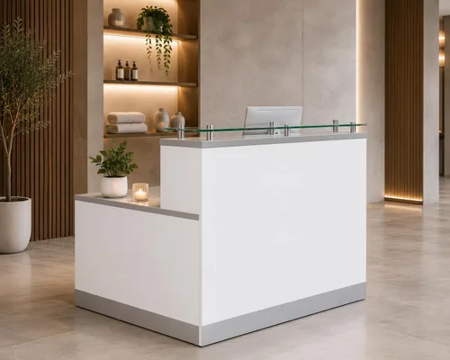 Vista 9 de NBF Recepción Mostrador superior de cristal para vestíbulo de oficina, 48" W, Driftwood Gris