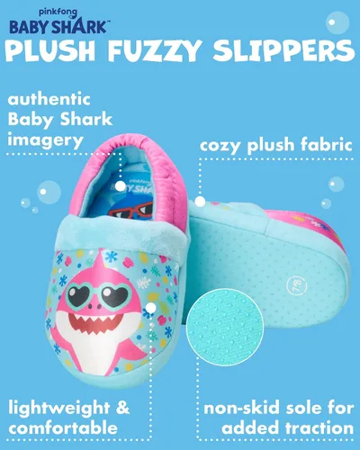 Vista 2 de Nickelodeon Toddler Boys' and Girls Baby Shark Slippers - Plush Fuzzy Slippers, Non-Skid Sole (5-12 ToddlerKid)