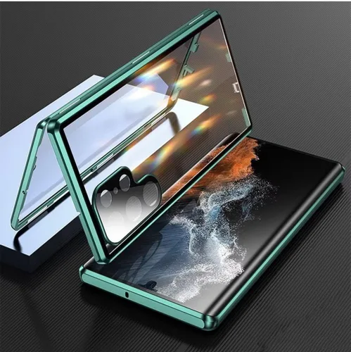 Vista 15 de Funda para Galaxy S21 con bloqueo de seguridad + adsorción magnética, vidrio templado de doble cara, a prueba de golpes, parachoques de aluminio