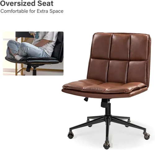 Vista 5 de HULALA HOME Modern Faux Leather Home Office Chair with Metal Base & Tilt Lock, Armless Criss Cross Legged Desk Chair with Wheels & Padded Cushion