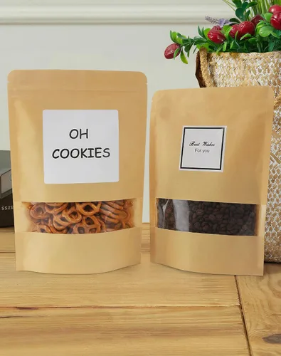 Vista 6 de FireKylin 100 bolsas de papel marrón con ventana, bolsas de pie de 3.5 x 5.5 pulgadas, bolsas de almacenamiento de alimentos con cremallera