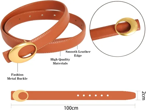 Vista 315 de Cinturón de cuero clásico con hebilla de metal para mujer con vestido de jeans