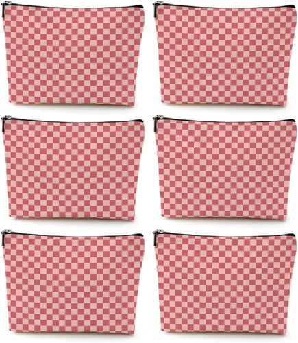 Vista 9 de Bolsa de maquillaje a cuadros retro colorida para mujeres, hermana, amiga, Navidad, cumpleaños, Cuadros 1250