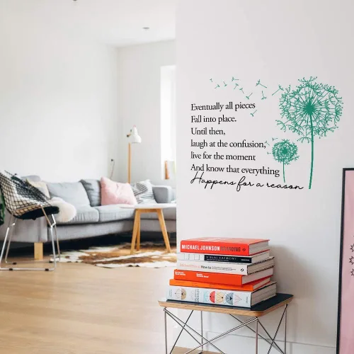 Vista 3 de Vinilo decorativo con citas inspiradoras para la familia, todas las piezas caen en su lugar, vive el momento y sabe que todo sucede por una razón