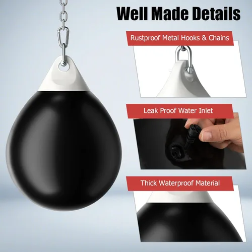 Vista 4 de GYMAX Saco de boxeo, bolsa de agua con inyector de agua y accesorios para colgar, bolsa de boxeo plegable resistente para gimnasio en casa,