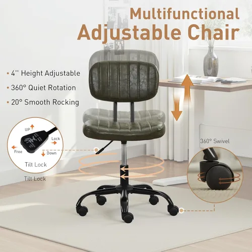 Vista 5 de DRMBOOK Silla pequeña de escritorio para oficina en casa con ruedas, cómoda silla de tocador sin brazos, silla giratoria para computadora, sin