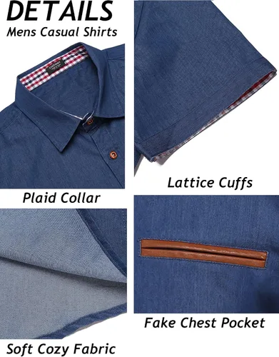 Vista 5 de COOFANDY Camisa de vestir casual de manga corta con botones para hombre