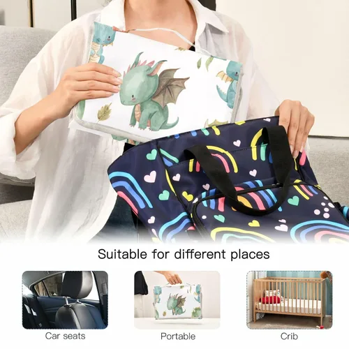 Vista 5 de Kigai Cambiador de pañales portátil con diseño de dragón lindo para bebé, impermeable y plegable, para baby shower, niñas y niños recién nacidos