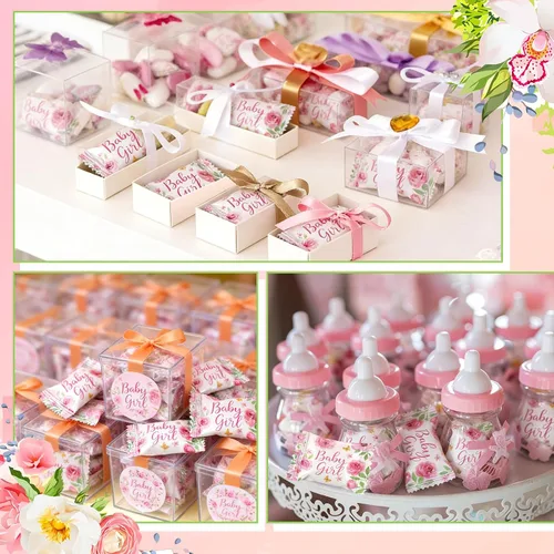 Vista 4 de Naucoos Dulces de baby shower para niña, bolsa de 26.5 onzas, 150 mentas duras a suaves, envueltas individualmente, caramelos rosados para baby