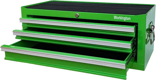 Vista 5 de Workington Industrial Caja de herramientas metálica portátil con 3 cajones, gabinete intermedio de 26" con correderas de rodamientos de bolas Verde